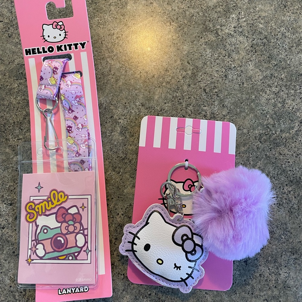Hello Kitty Purple Pom-Pom Keychain & Lanyard Duo